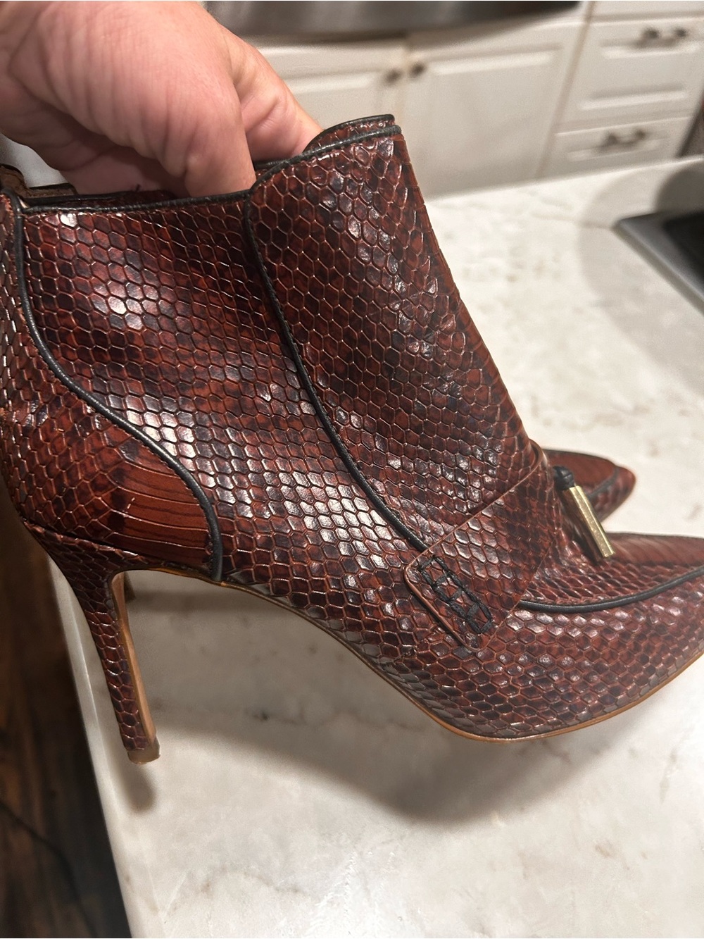 Brown Snakeskin Leather High-Heel Ankle Boots Louise et cie sz9